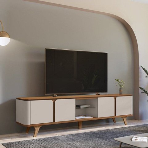 Rack para TV até 60 Polegadas MDF 217cm Pés em Madeira Maciça Cantos Curvos e Roma