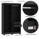 Ver imagem 7 de Guarda-Roupa Solteiro Ripado 4 Portas Dakota Preto/Ac