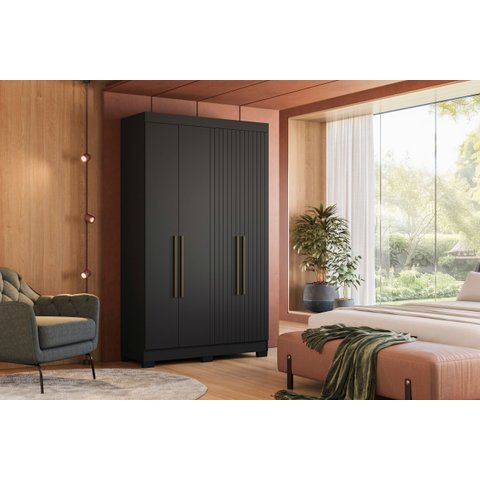 Guarda-Roupa Solteiro Ripado 4 Portas Dakota Preto/Ac