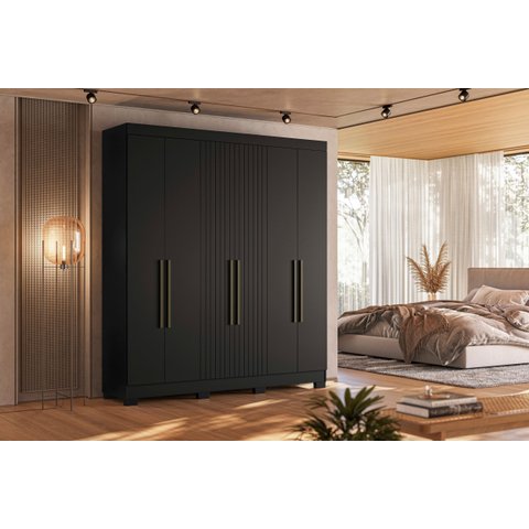 Guarda-Roupa Casal 6 Portas Ripado Dakota Preto/Ac