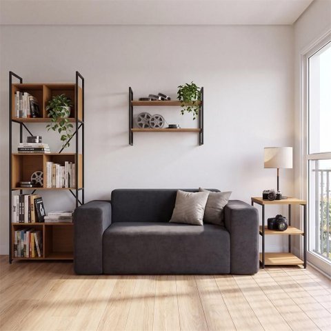 Sofá Sync 2 Lugares 176cm Titânio Boucle Kappesberg Espuma D28 Embalagem a Vácuo