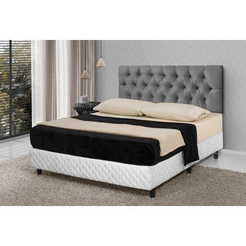 Cabeceira de Cama Estofada Queen 160cm Cinza Capitone- Rede Móveis