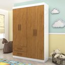 Ver imagem 1 de Guarda-Roupa 4 Portas 2 Gavetas Infantil Perola Marrom/Branco/Cinamomo