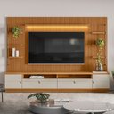 Ver imagem 1 de Estante para Tv até 75 Polegadas Ouro Preto 2 Portas com Led 268 Cm Nature/off White - Linea Brasil