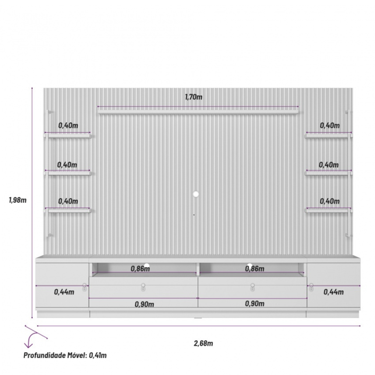 Estante para Tv até 75 Polegadas Ouro Preto 2 Portas com Led 268 Cm Nature/off White - Linea Brasil - 6