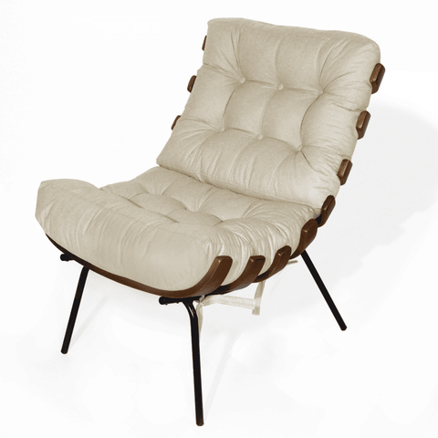 Poltrona Costela com Puff Luxo Base Ferro Fixa Linho Off White- Mabe Magazine