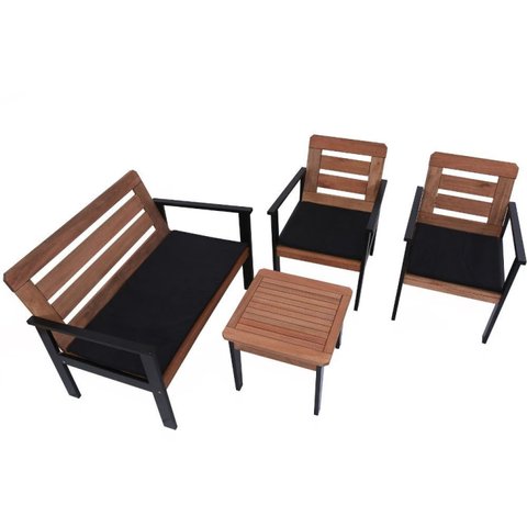 Conjunto para Jardim com 1 Sofá 2 Poltronas 1 Mesa de Centro Madeira Maciça Cairo Black