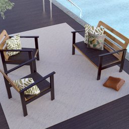 Conjunto para Jardim com 1 Sofá 2 Poltronas 1 Mesa de Centro Madeira Maciça Cairo Black - 7