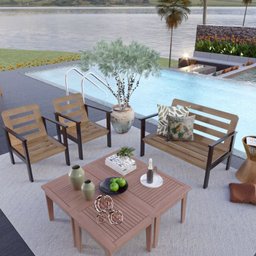 Conjunto para Jardim com 1 Sofá 2 Poltronas 1 Mesa de Centro Madeira Maciça Cairo Black - 6