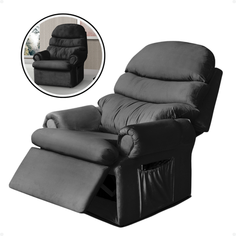 Poltrona do Papai Sala Decoração Descanso Reclinável Corino Conforto Suede Veludo Preto