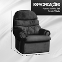 Ver imagem 4 de Poltrona do Papai Sala Decoração Descanso Reclinável Corino Conforto Suede Veludo Preto