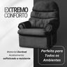 Poltrona do Papai Sala Decoração Descanso Reclinável Corino Conforto Suede Veludo Preto - 2