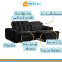 Ver imagem 4 de Sofá Retrátil Reclinável 6 Lugares 290cm com Pillow Veludo Preto Alasca Megasul
