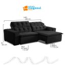 Ver imagem 3 de Sofá Retrátil Reclinável 6 Lugares 290cm com Pillow Veludo Preto Alasca Megasul