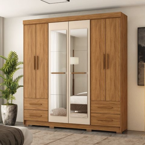 Guarda-roupa Vitorino 6 Portas e 4 Gavetas com Espelhos
