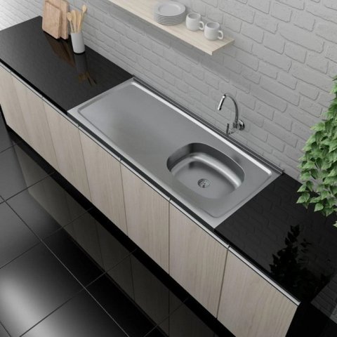 Pia de Cozinha em Aço Inox de 120CMX53CM Deslocada para Direita Concretada Lisa com Válvula Bali