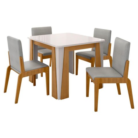 Kit Mesa de Jantar Opera com 4 Cadeiras Sinfonia em Linho Naturale/off White/cinza