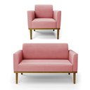 Ver imagem 1 de Conjunto Poltrona e Namoradeira Decorativa Isabella Pés Fixo em Madeira Castanho Suede Rose G19 - Gr