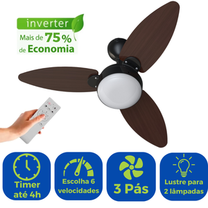 Ventilador Teto com Controle Remoto Dupla Face Funcão Timer