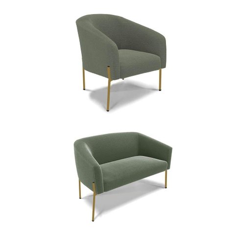 Sofá Namoradeira e Poltrona Pé Ferro Dourado Stella Bouclê D03 - D'Rossi Cor Menta