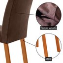 Ver imagem 4 de Conjunto de Jantar Carolina 6 Lugares Tampo MDF com Cadeiras Melissa Veludo Marrom 180cm Moderna