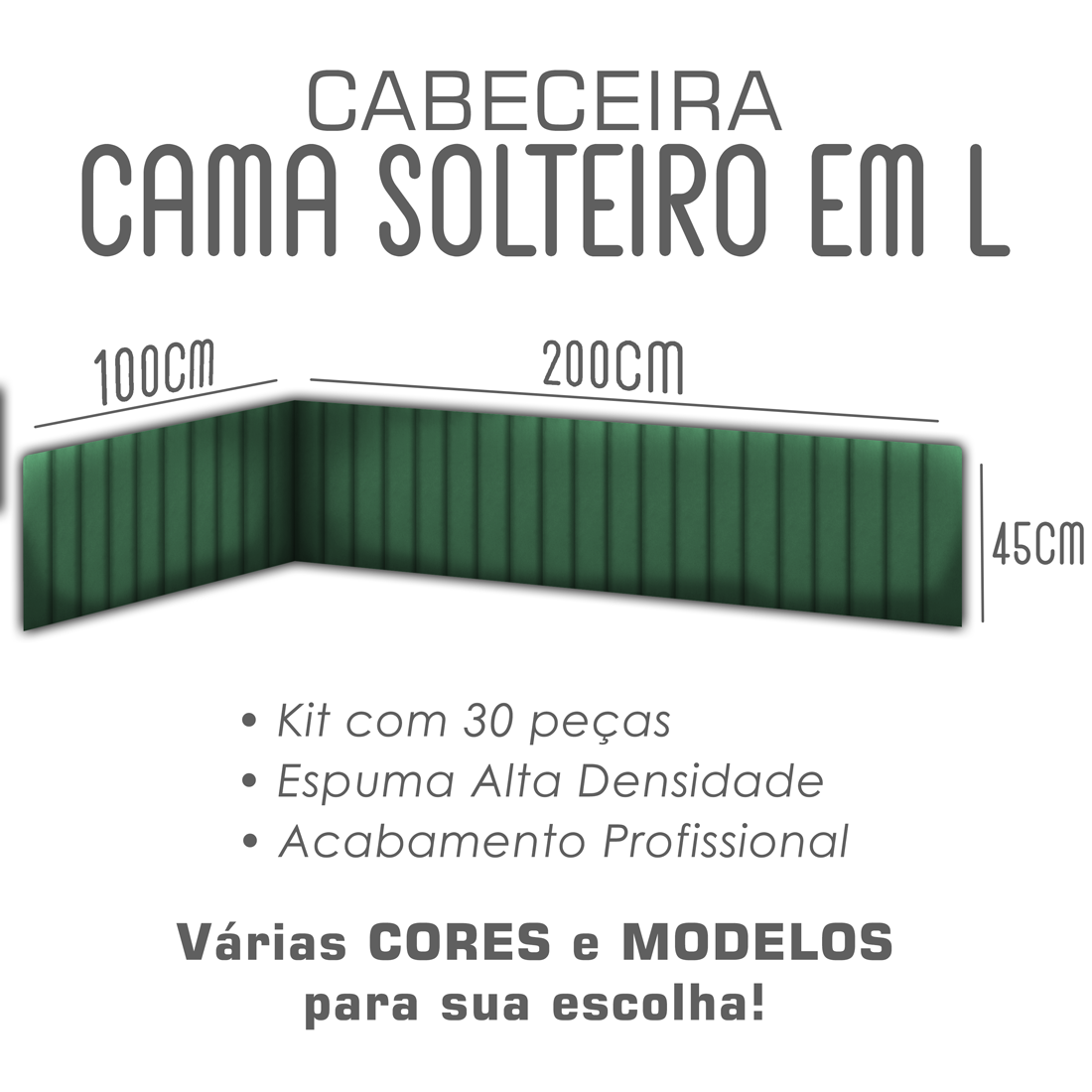 Kit 30 Cabeceiras de Cama Solteiro em L Box Modulada Estofada Autocolante 3,00mx45cm - 9