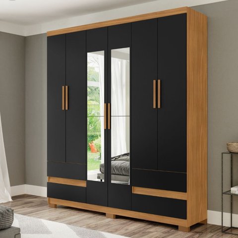Guarda Roupa San Diego 6 Portas e 4 Gavetas com Espelhos