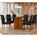 Ver imagem 1 de Conjunto Mesa de Jantar 1,60m Anitta Tampo Mdf com Vidro e 6 Cadeiras Ana Ypê/preto/ja03 - New Ceval