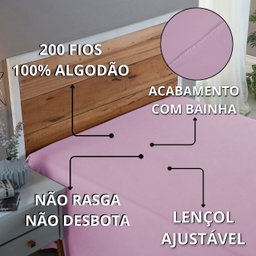 Roupa de Cama Queen Percal 200 Fios 100% Algodão Santista sem Elástico Avulso Hotel Pousada:rosa Beb - 4