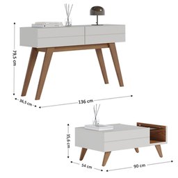Aparador e Mesa de Centro Rebeca Com Espelho Adnet 67cm C05 White/Freijó - Mpozenato - 4