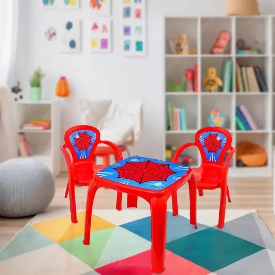 Mesa Mesinha Infantil com 2 Cadeiras Spider Aranha Menino - Kit - 5