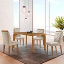 Ver imagem 1 de Mesa Liz 120 MDF com 4 Cadeiras Melissa Veludo Creme/Naturalle/Naturalle