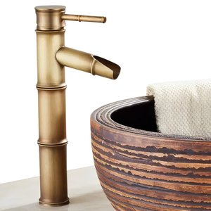 Torneira de Bambu Vintage Retro Acabamento em Bronze Cobre com Misturador Monocomando Água Quente e