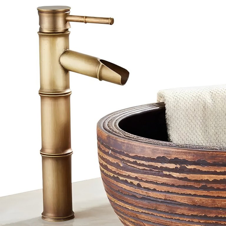 Torneira de Bambu Vintage Retro Acabamento em Bronze Cobre com Misturador Monocomando Água Quente e