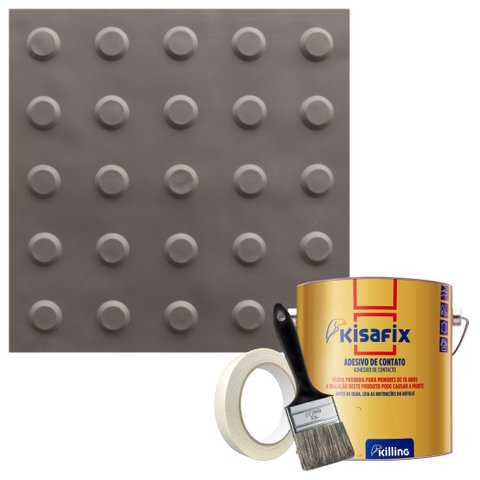 Kit 10 Pisos Tátil Alerta Cinza Pvc 25x25cm / Fita Crepe / Pincel / Cola Kisafix 750g