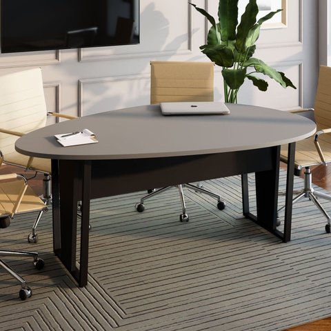 Mesa de Reunião para Escritório 180x110cm Orgânica com Pés em Metal Corporate F5 Cinza/Preto