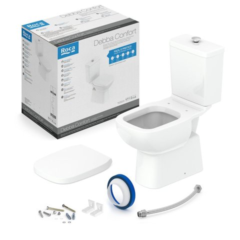 Kit de Bacia com Caixa Acoplada com Botão Elevado com Assento Pp e Itens de Instalação Debba Confort