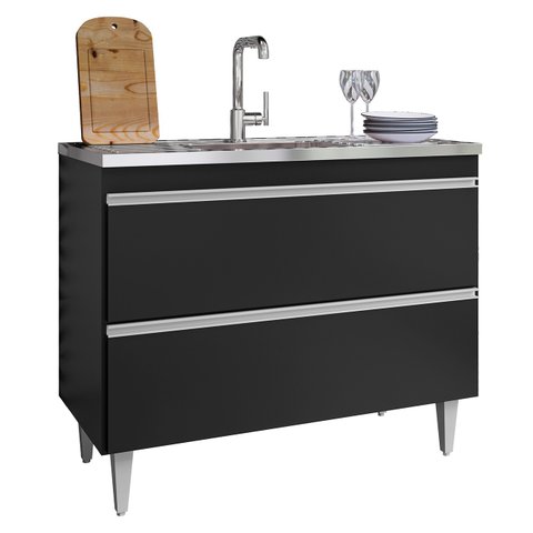 Balcão de Cozinha com Pia Inox 100cm Julia M24 Preto - Mpozenato