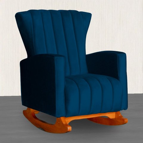 Poltrona Estofada de Balanço Melinda Veludo Azul Marinho - Lm Decor