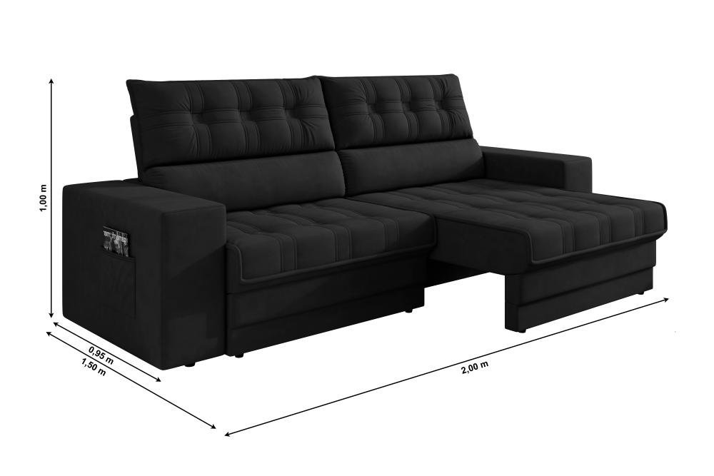 Sofá Oscar Plus 2,00m Retrátil/reclinável Suede Preto - Xflex - 4