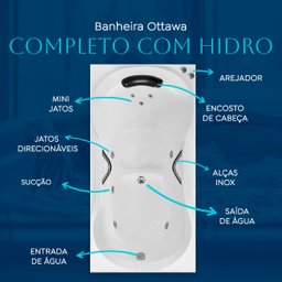 Banheira Retangular Ottawa Completa com Hidro - 127v - 4