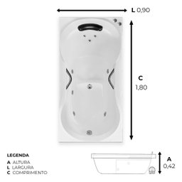 Banheira Retangular Ottawa Completa com Hidro - 127v - 2