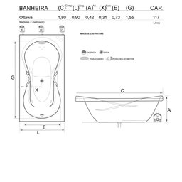Banheira Retangular Ottawa Completa com Hidro - 127v - 3