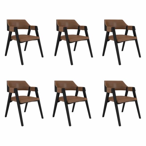 Kit 6 Cadeiras Sala de Jantar e Jogos Carteados Madeira Maciça Poker Pu Caramelo/preto G42 - Gran Be