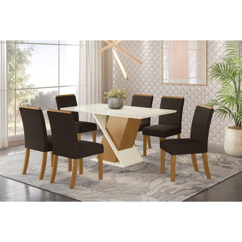Jogo de Mesa Solus e 6 Cadeiras Vega Nature/marrom - Fdecor