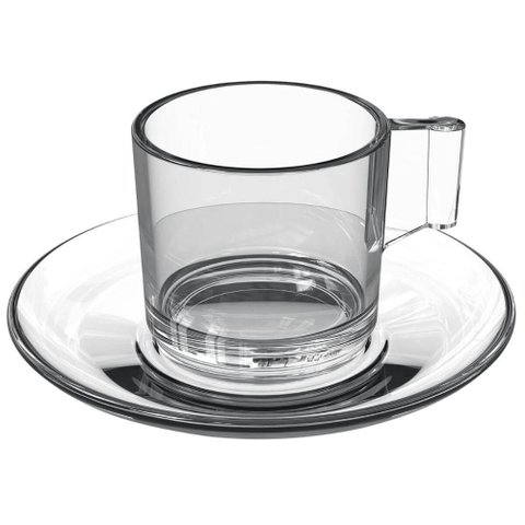 Jogo 12 Xícaras com Pires para Chá Café 185ml Vidro Transparente Lhermitage Mesa Posta Cafeteria