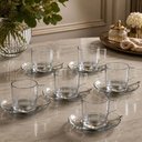 Ver imagem 3 de Jogo 12 Xícaras com Pires para Chá Café 185ml Vidro Transparente Lhermitage Mesa Posta Cafeteria