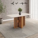 Ver imagem 1 de Mesa de Jantar 6 Lugares 160cm Tampo MDF e Vidro Canto Arredondado Larah