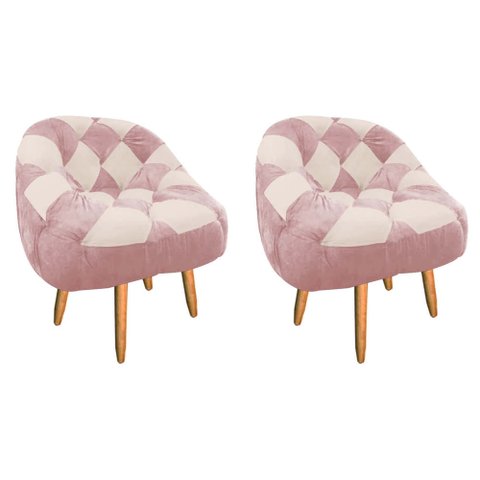 Kit 02 Poltrona Paloma Escritório Sala Pé Palito Suede Rosa Bebê e Suede Bege - Dominic Decor