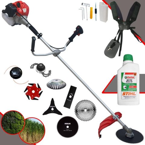 Aparador Anmax Cg430p-tb À Gasolina 2t 43cc 2hp 9.000rpm + 6 Facas + Escova + Óleo Stihl